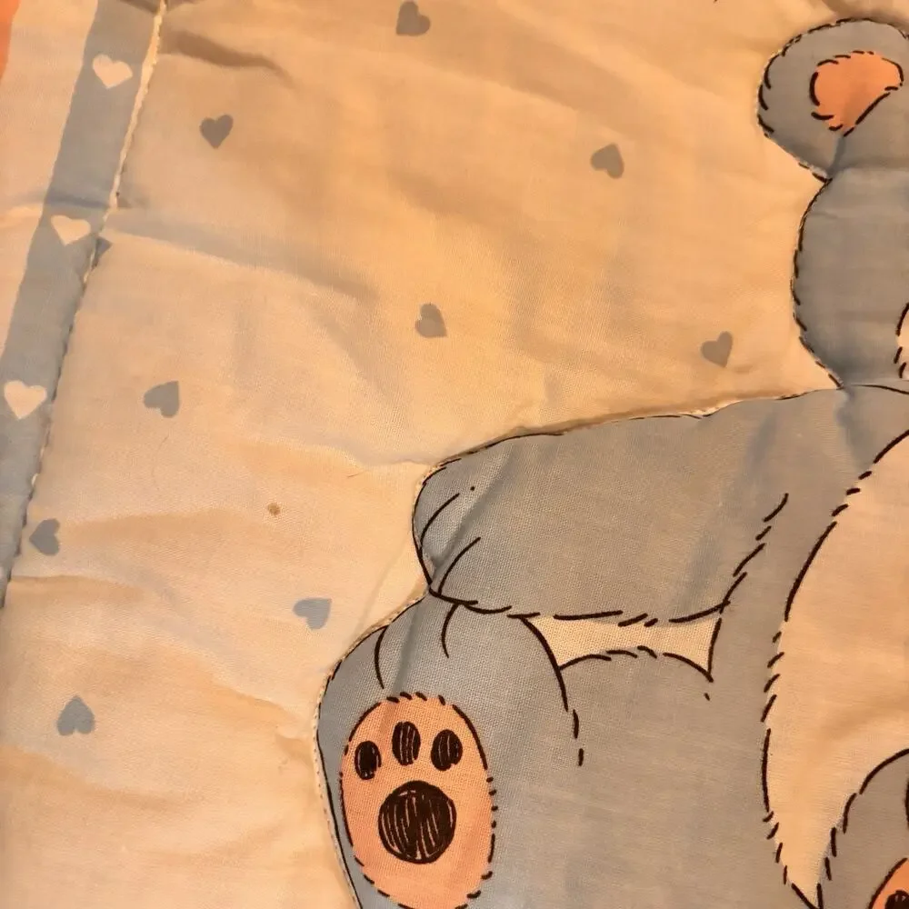 Vintage Teddy Bear Baby Crib Comforter Quilt 49x38 Pastel Ruffle Reversible